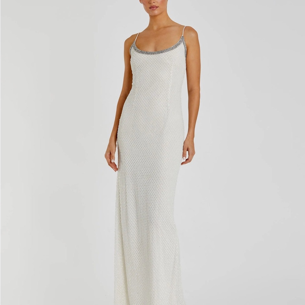 Mac Duggal Beaded Spaghetti Strap Column Gown